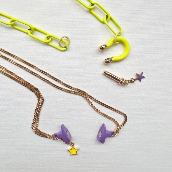 Neon Yellow and Purple 2 necklace stack - Picture 4 of 4